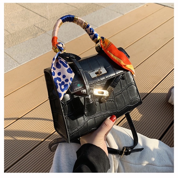 Black Embossed Mini Handbag Gold Tone Hardware - Picture 4 of 5